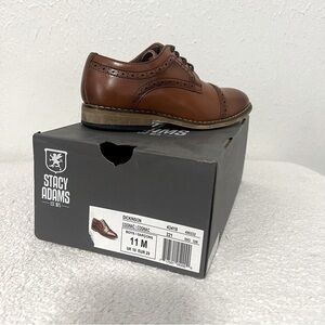 Stacy Adams Dickinson Kids Boys Size 11 M Oxford Cap Toe Cognac Dress Shoes EUC